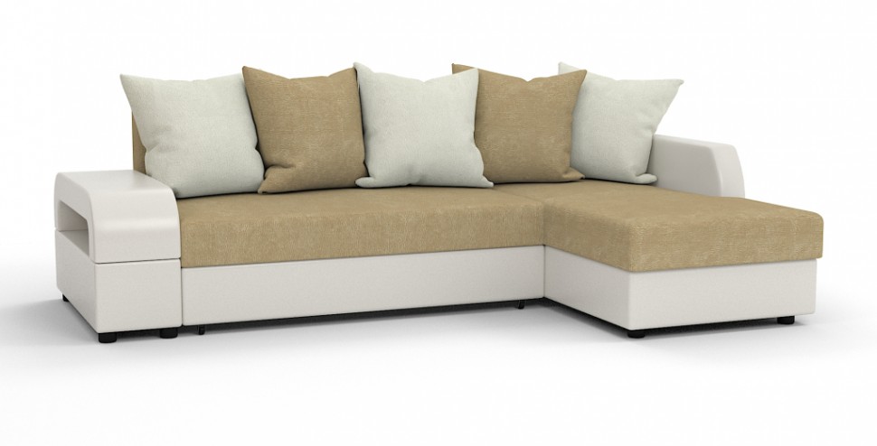 Угловой диван Аристократ Люкс рогожка бежевый + экокожа белый