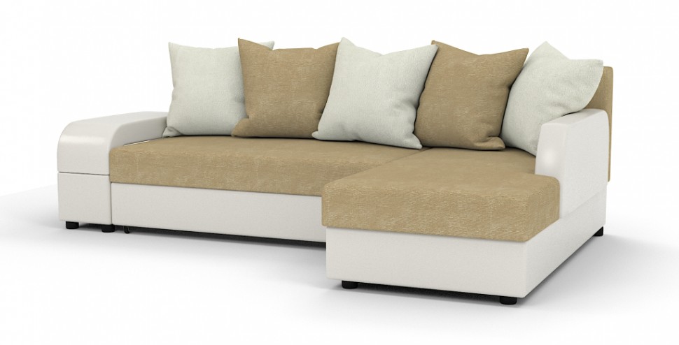 Угловой диван Аристократ Люкс рогожка бежевый + экокожа белый