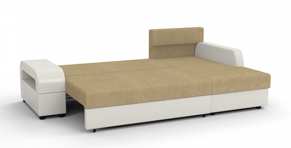 Угловой диван Аристократ Люкс рогожка бежевый + экокожа белый