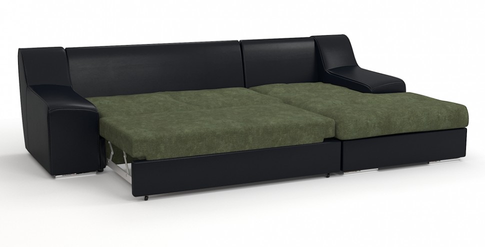 Угловой диван Мидгард Люкс экокожа черный + велюр зеленый
