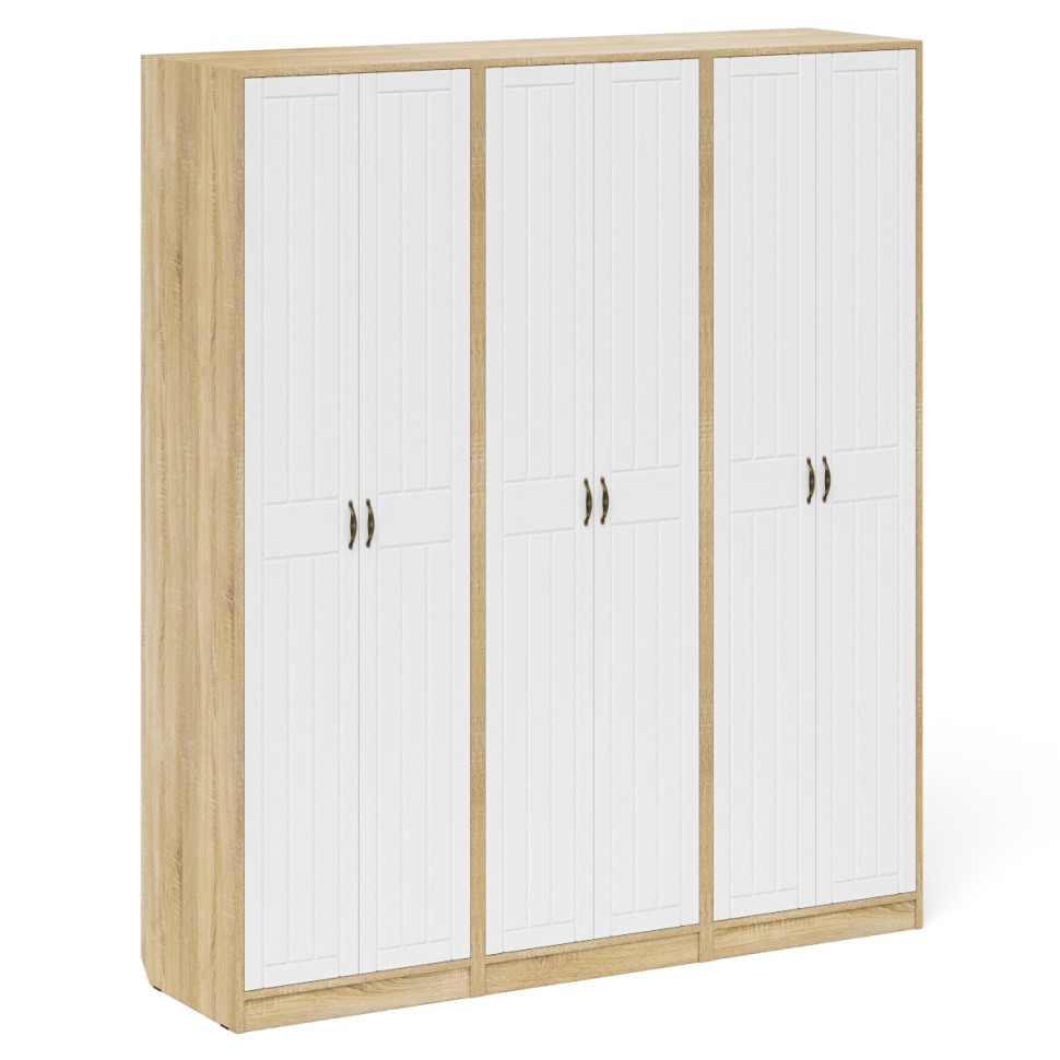 Прихожая П-6 Шкаф + Шкаф + Шкаф, цвет дуб сонома/фасады МДФ белое дерево фрезеровка прованс, ШхГхВ 180х50х210 см.