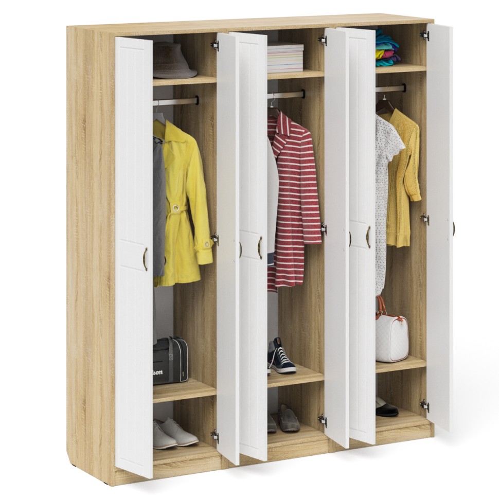 Прихожая П-6 Шкаф + Шкаф + Шкаф, цвет дуб сонома/фасады МДФ белое дерево фрезеровка прованс, ШхГхВ 180х50х210 см.