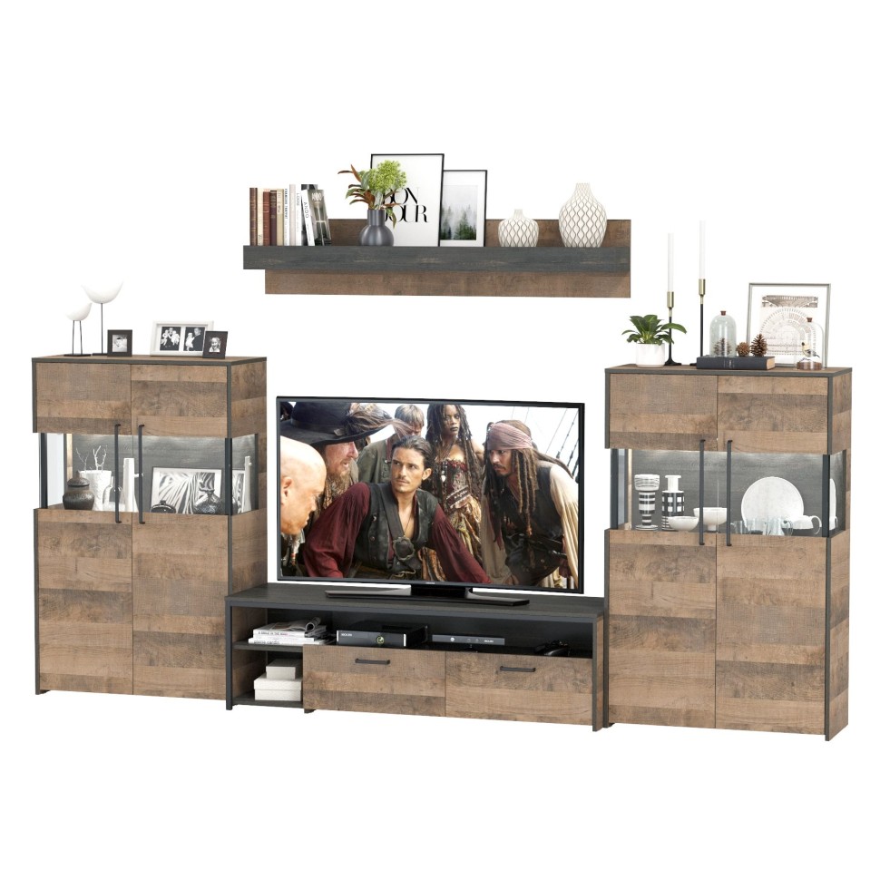 Трувор Гостиная 067, цвет дуб гранж песочный/интра, ШхГхВ 321,4х45,4х195 см., универсальная сборка