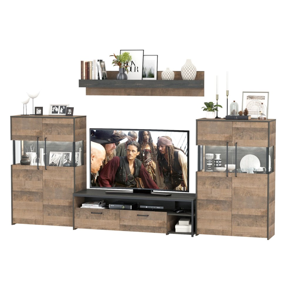 Трувор Гостиная 067, цвет дуб гранж песочный/интра, ШхГхВ 321,4х45,4х195 см., универсальная сборка