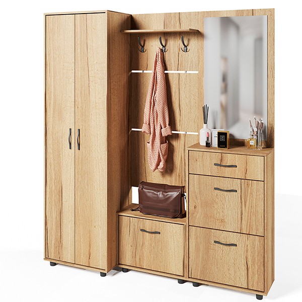 Прихожая Сокол ШО-1+ВШ-5.1+ТП-1+ПЗ-3+ТП-2, цвет дуб делано, ШхГхВ 180х43х209 см.