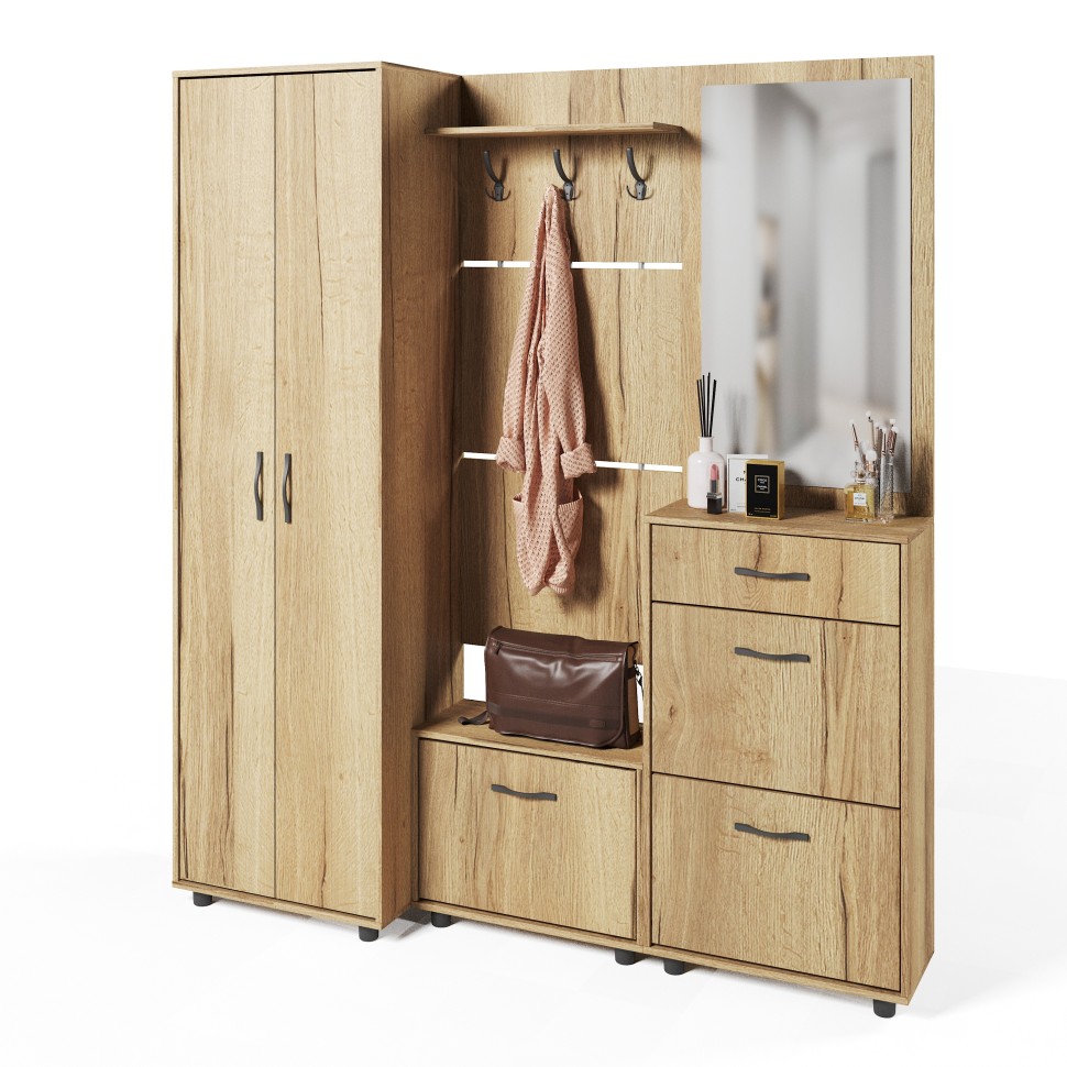 Прихожая Сокол ШО-1+ВШ-5.1+ТП-1+ПЗ-3+ТП-2, цвет дуб делано, ШхГхВ 180х43х209 см.