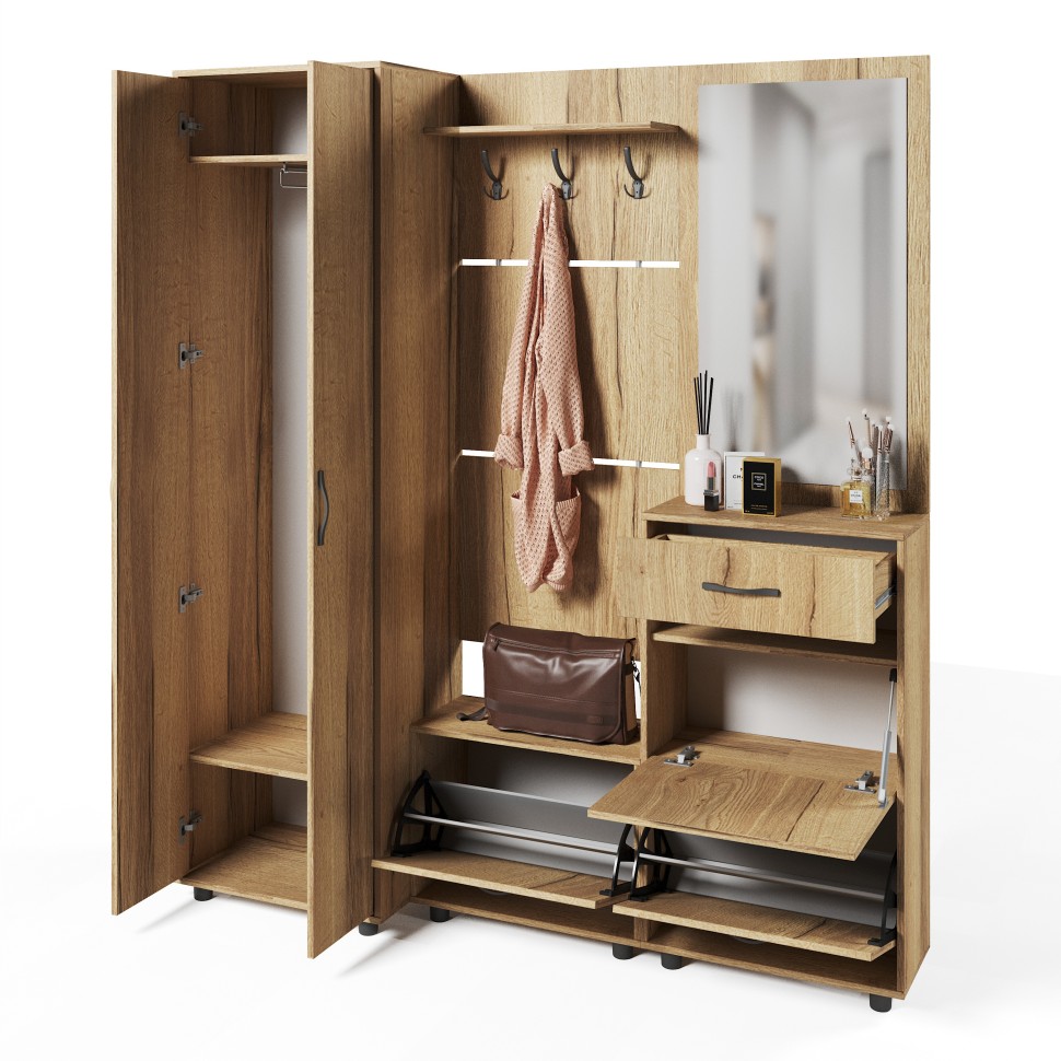 Прихожая Сокол ШО-1+ВШ-5.1+ТП-1+ПЗ-3+ТП-2, цвет дуб делано, ШхГхВ 180х43х209 см.