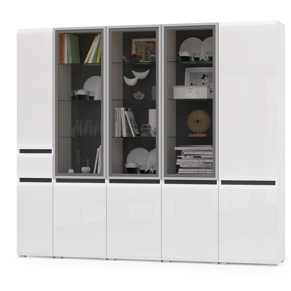 Сидней Комплектация № 020, цвет корпус: белый/чёрный/фасады: МДФ белый глянец, ШхГхВ 235х41,3х205,2 см., универсальная сборка