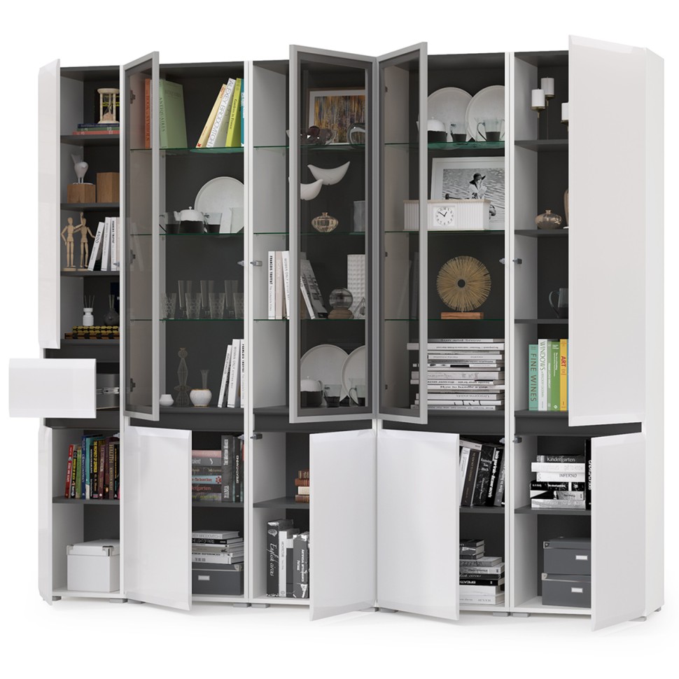 Сидней Комплектация № 020, цвет корпус: белый/чёрный/фасады: МДФ белый глянец, ШхГхВ 235х41,3х205,2 см., универсальная сборка