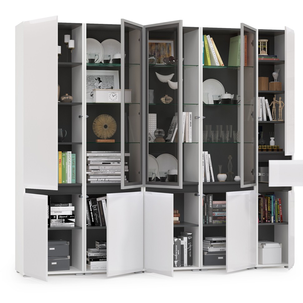 Сидней Комплектация № 020, цвет корпус: белый/чёрный/фасады: МДФ белый глянец, ШхГхВ 235х41,3х205,2 см., универсальная сборка