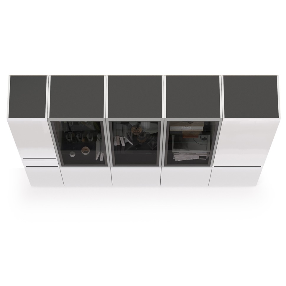 Сидней Комплектация № 020, цвет корпус: белый/чёрный/фасады: МДФ белый глянец, ШхГхВ 235х41,3х205,2 см., универсальная сборка