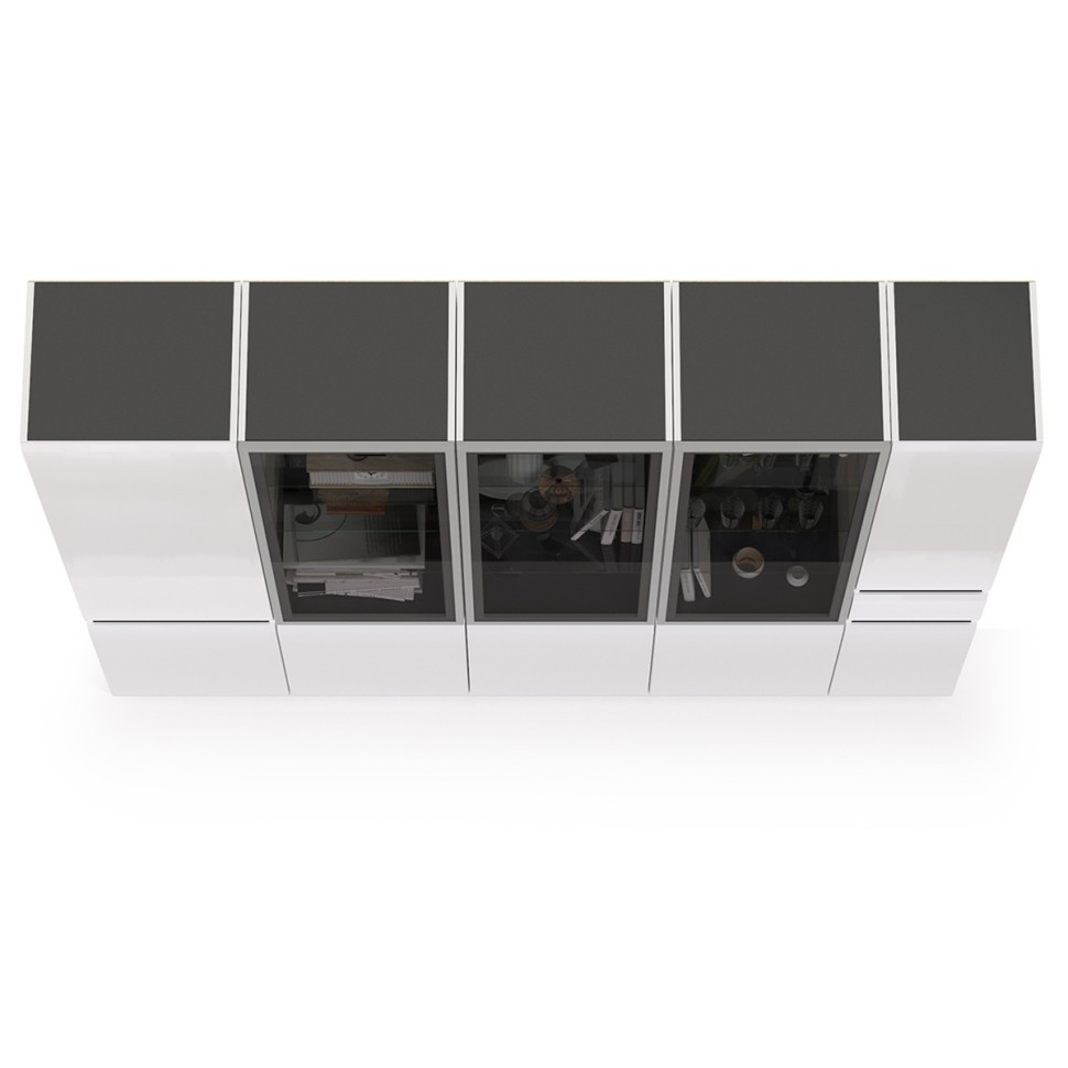 Сидней Комплектация № 020, цвет корпус: белый/чёрный/фасады: МДФ белый глянец, ШхГхВ 235х41,3х205,2 см., универсальная сборка