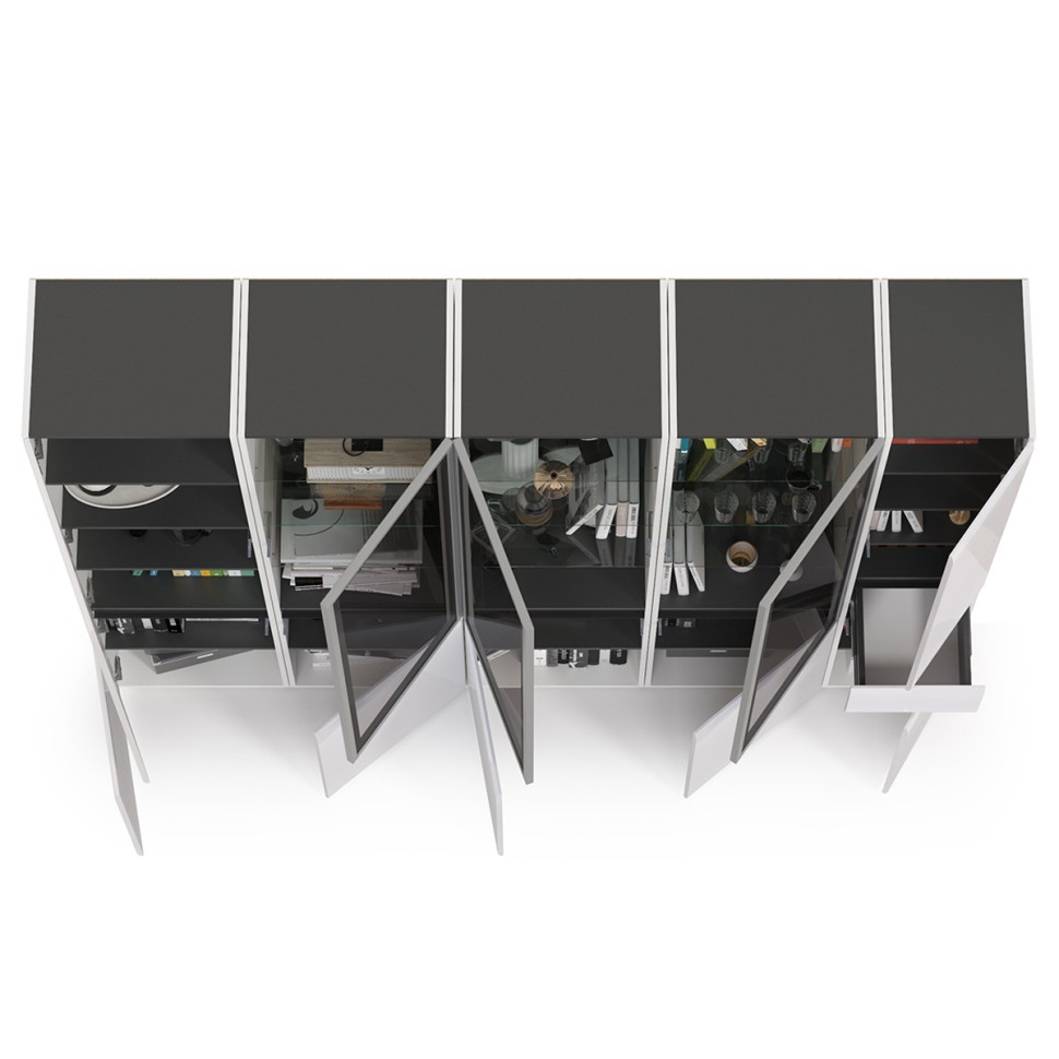 Сидней Комплектация № 020, цвет корпус: белый/чёрный/фасады: МДФ белый глянец, ШхГхВ 235х41,3х205,2 см., универсальная сборка