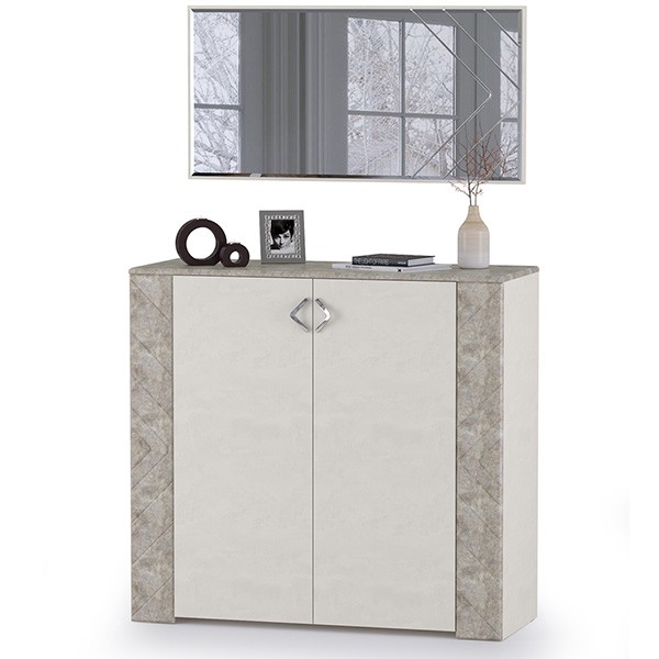 Амели Комод 13.107 + Зеркало, цвет шёлковый камень/бетон чикаго беж, ШхГхВ 108х41,3х165 см.