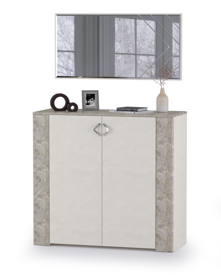 Амели Комод 13.107 + Зеркало, цвет шёлковый камень/бетон чикаго беж, ШхГхВ 108х41,3х165 см.