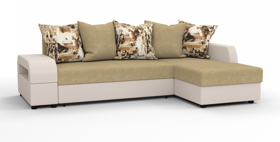 Угловой диван Аристократ Люкс рогожка бежевый + экокожа бежевый