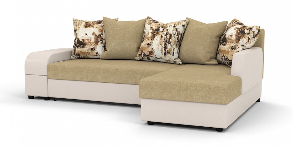 Угловой диван Аристократ Люкс рогожка бежевый + экокожа бежевый