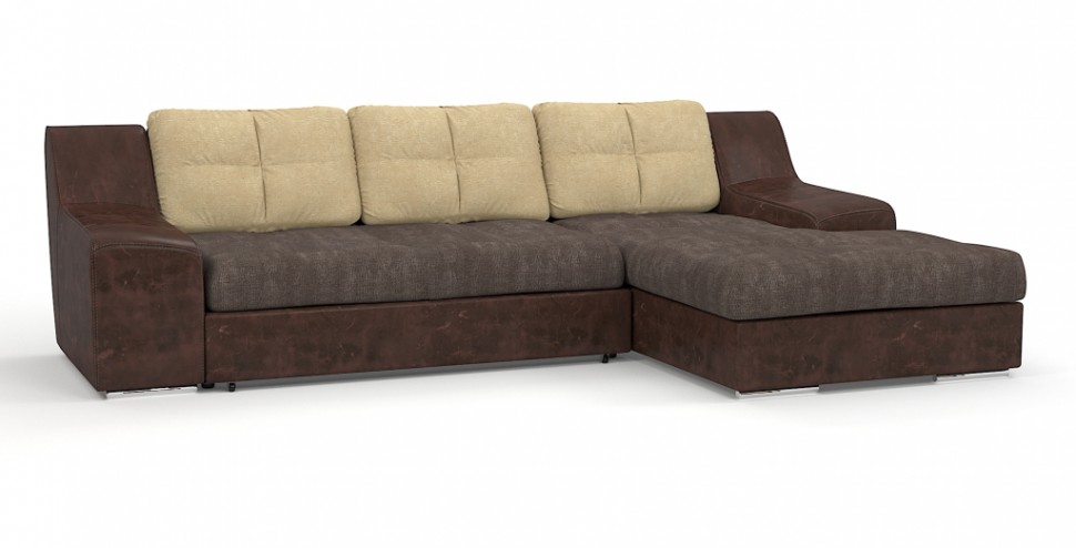 Угловой диван Мидгард Люкс экокожа коричневый + велюр коричневый/бежевый
