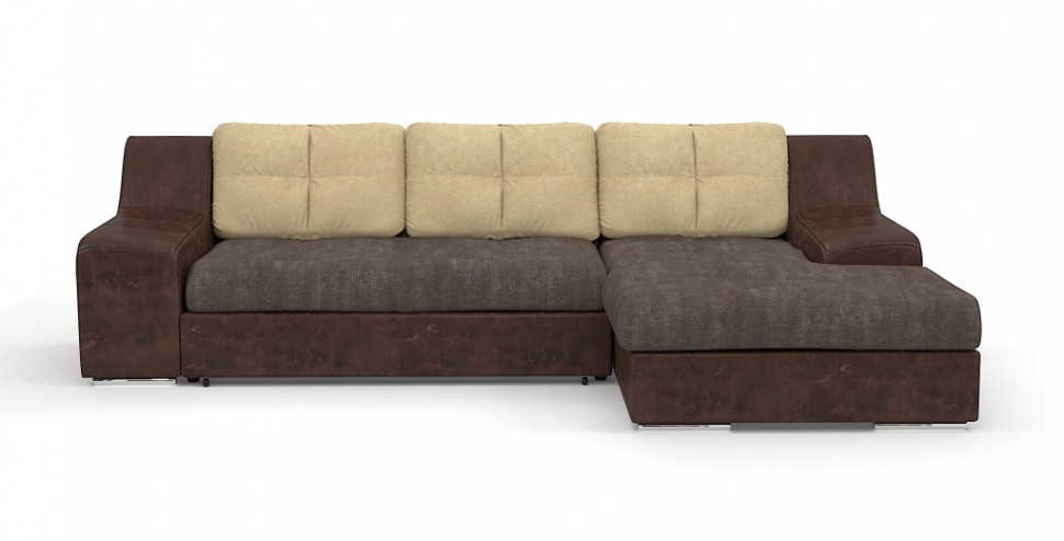 Угловой диван Мидгард Люкс экокожа коричневый + велюр коричневый/бежевый