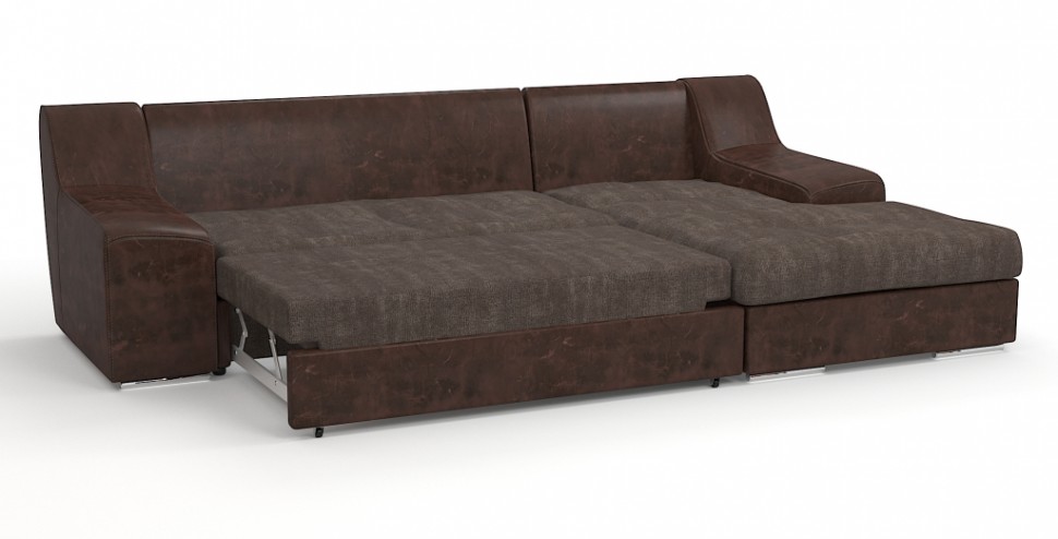 Угловой диван Мидгард Люкс экокожа коричневый + велюр коричневый/бежевый