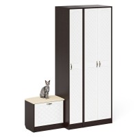 Прихожая П-6 Компоновка № 45, цвет венге/фасады МДФ белое дерево фрезеровка ромб, ШхГхВ 150х50х210 см., универсальная сборка