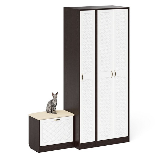 Прихожая П-6 Компоновка № 45, цвет венге/фасады МДФ белое дерево фрезеровка ромб, ШхГхВ 150х50х210 см., универсальная сборка