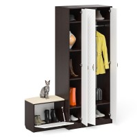 Прихожая П-6 Компоновка № 45, цвет венге/фасады МДФ белое дерево фрезеровка ромб, ШхГхВ 150х50х210 см., универсальная сборка