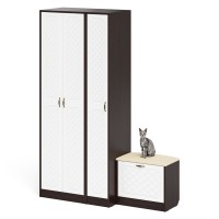 Прихожая П-6 Компоновка № 45, цвет венге/фасады МДФ белое дерево фрезеровка ромб, ШхГхВ 150х50х210 см., универсальная сборка