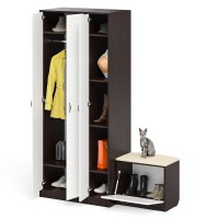 Прихожая П-6 Компоновка № 45, цвет венге/фасады МДФ белое дерево фрезеровка ромб, ШхГхВ 150х50х210 см., универсальная сборка