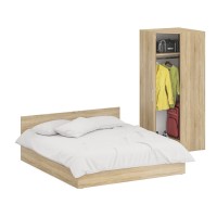 Кровать 1800 + Шкаф угловой Стандарт, цвет дуб сонома, ШхГхВ 183,5х203,5х70 + 81,2х81,2х200см., сп.м. 1800х2000 мм., без матраса, основание есть