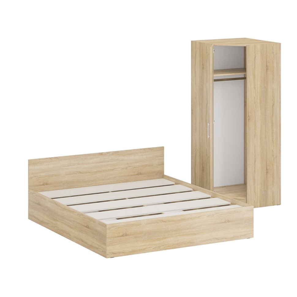 Кровать 1800 + Шкаф угловой Стандарт, цвет дуб сонома, ШхГхВ 183,5х203,5х70 + 81,2х81,2х200см., сп.м. 1800х2000 мм., без матраса, основание есть