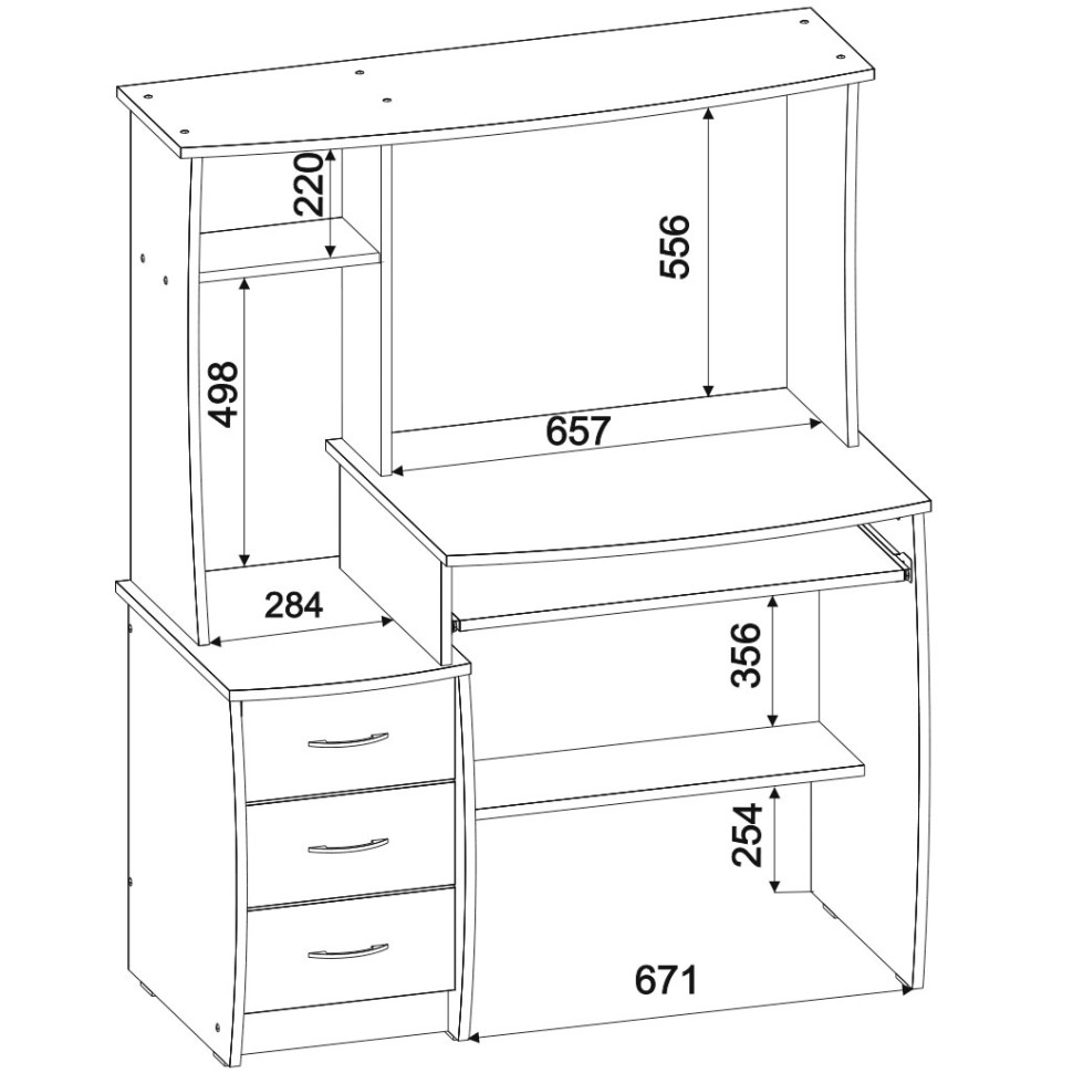 СНЯТО Стол компьютерный Комфорт 5 СК, цвет дуб паллада, ШхГхВ 105х57х132 см., НЕ универсальная сборка (50)