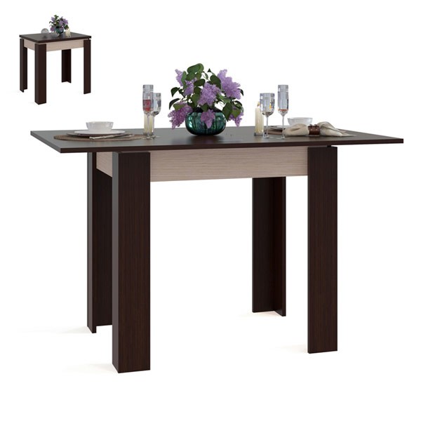 СНЯТО Стол обеденный Сокол СО-1 раскладной, цвет белёный дуб/венге, ШхГхВ 80х60х77 см., разложенный 120х80х76 см., столешница и ножки венге