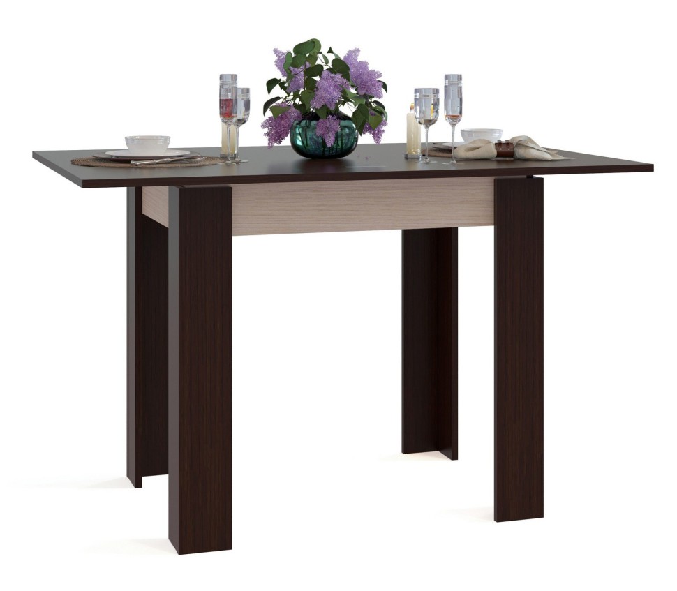 СНЯТО Стол обеденный Сокол СО-1 раскладной, цвет белёный дуб/венге, ШхГхВ 80х60х77 см., разложенный 120х80х76 см., столешница и ножки венге