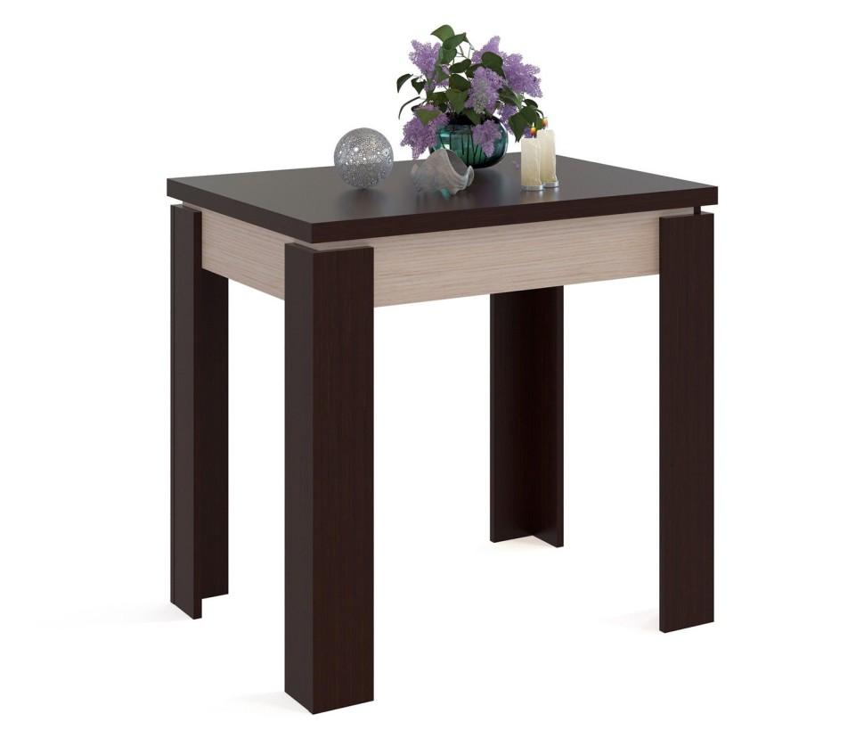 СНЯТО Стол обеденный Сокол СО-1 раскладной, цвет белёный дуб/венге, ШхГхВ 80х60х77 см., разложенный 120х80х76 см., столешница и ножки венге