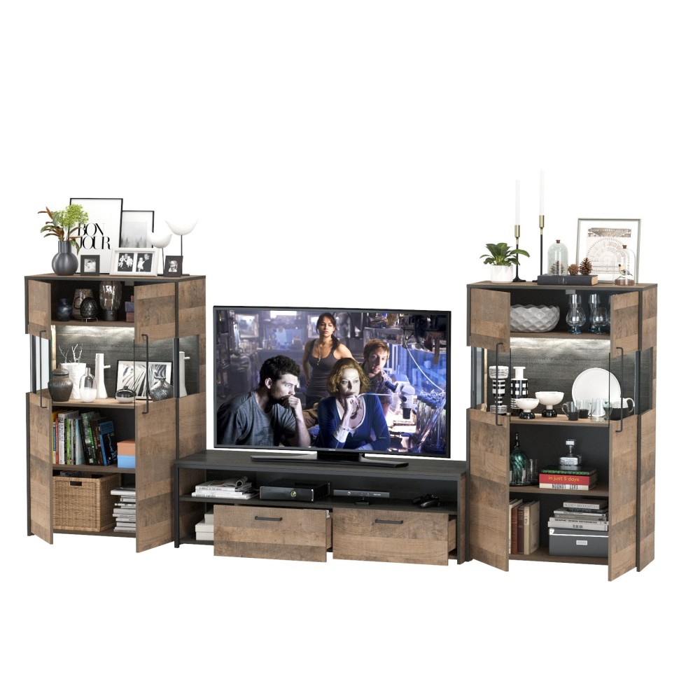 Трувор Гостиная 068, цвет дуб гранж песочный/интра, ШхГхВ 321,4х45,4х135,3 см., универсальная сборка