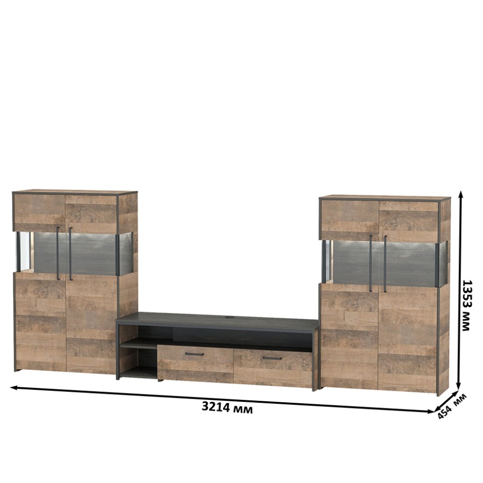 Трувор Гостиная 068, цвет дуб гранж песочный/интра, ШхГхВ 321,4х45,4х135,3 см., универсальная сборка