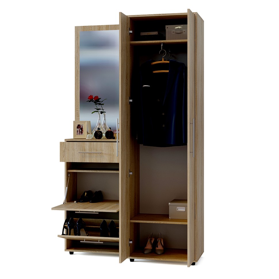 Прихожая Сокол ШО-1+ПЗ-3+ТП-2, цвет дуб делано, ШхГхВ 120х43х209 см.