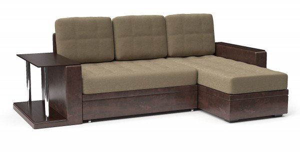 Диван угловой Атланта дельфин (светло-коричневый велюр+коричневая экокожа)