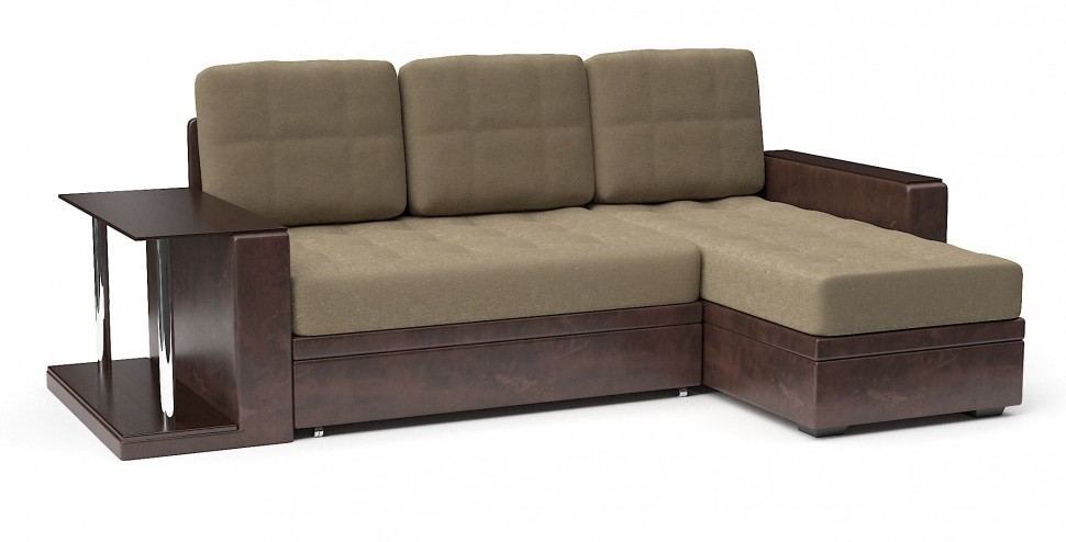 Диван угловой Атланта дельфин (светло-коричневый велюр+коричневая экокожа)