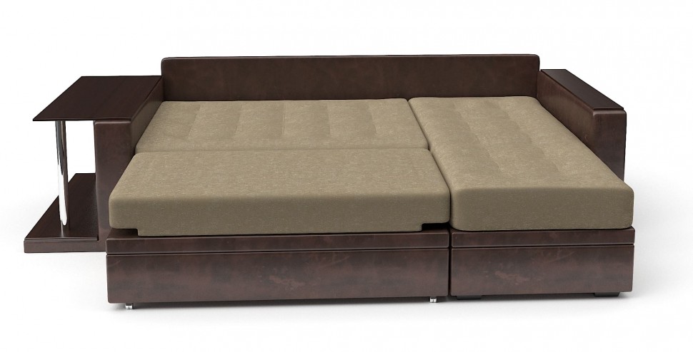 Диван угловой Атланта дельфин (светло-коричневый велюр+коричневая экокожа)