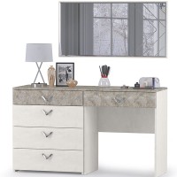 Амели Комод 13.106 + Стол туалетный 12.48 + Зеркало, цвет шёлковый камень/бетон чикаго беж, ШхГхВ 130х41,3х145 см., универсальная сборка