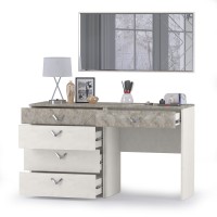 Амели Комод 13.106 + Стол туалетный 12.48 + Зеркало, цвет шёлковый камень/бетон чикаго беж, ШхГхВ 130х41,3х145 см., универсальная сборка