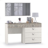 Амели Комод 13.106 + Стол туалетный 12.48 + Зеркало, цвет шёлковый камень/бетон чикаго беж, ШхГхВ 130х41,3х145 см., универсальная сборка