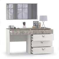 Амели Комод 13.106 + Стол туалетный 12.48 + Зеркало, цвет шёлковый камень/бетон чикаго беж, ШхГхВ 130х41,3х145 см., универсальная сборка