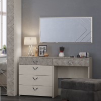Амели Комод 13.106 + Стол туалетный 12.48 + Зеркало, цвет шёлковый камень/бетон чикаго беж, ШхГхВ 130х41,3х145 см., универсальная сборка