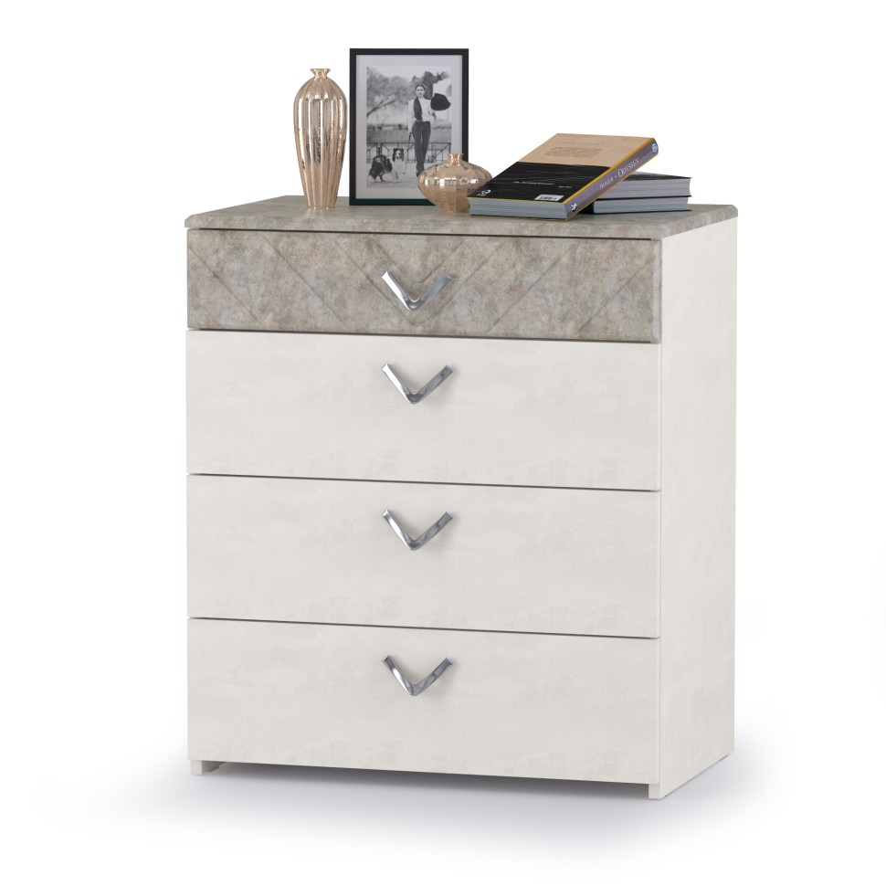 Амели Комод 13.106 + Стол туалетный 12.48 + Зеркало, цвет шёлковый камень/бетон чикаго беж, ШхГхВ 130х41,3х145 см., универсальная сборка