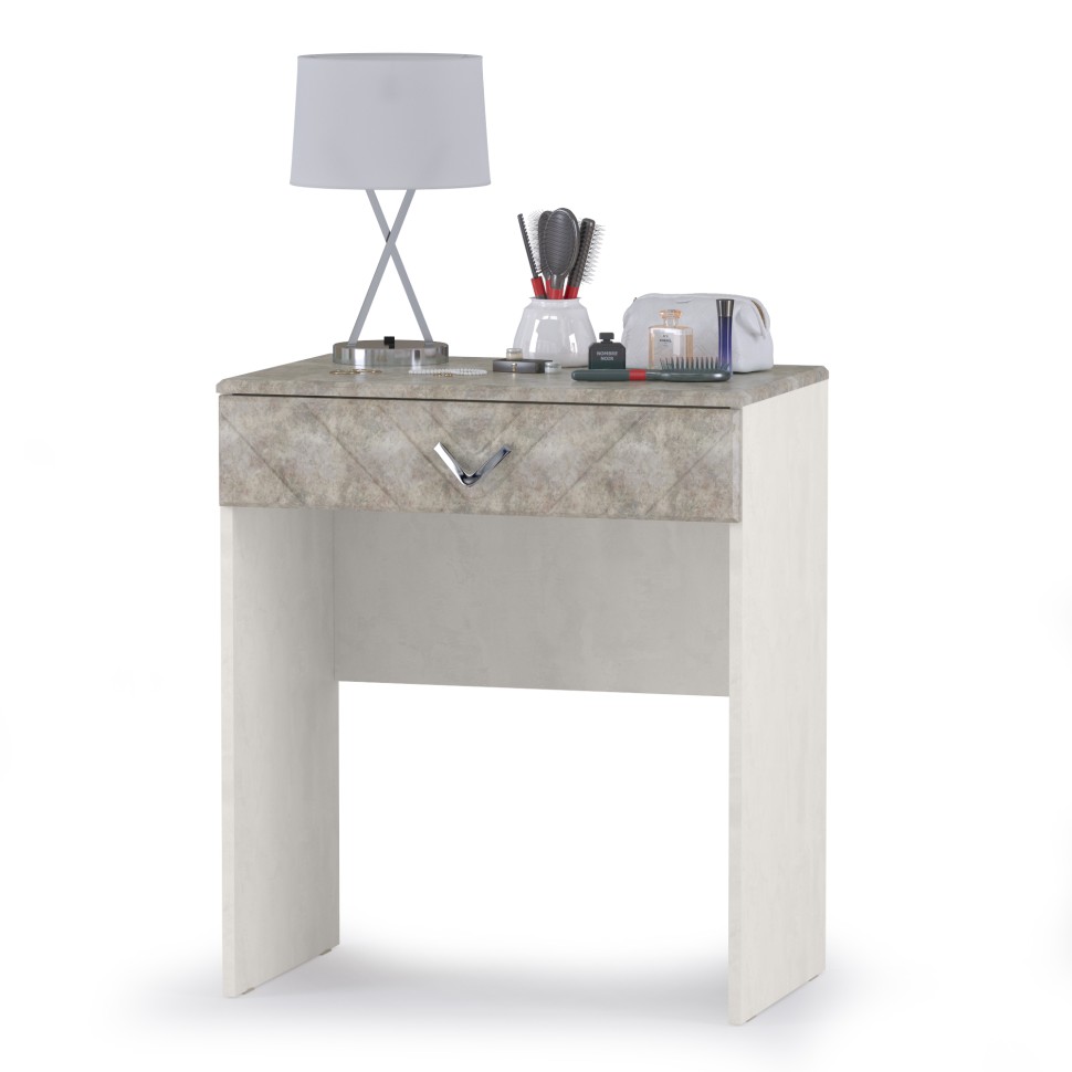 Амели Комод 13.106 + Стол туалетный 12.48 + Зеркало, цвет шёлковый камень/бетон чикаго беж, ШхГхВ 130х41,3х145 см., универсальная сборка