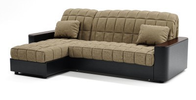 Диван угловой Даллас аккордеон бежевый велюр+черная экокожа