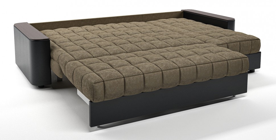 Диван угловой Даллас аккордеон бежевый велюр+черная экокожа